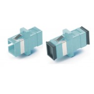 Hyperline FA-P11Z-SC/SC-N/BK-AQ Оптический проходной адаптер SC-SC, MM (OM3), simplex, корпус пластиковый, голубой (aqua), черные колпачки