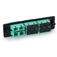 Hyperline FO-FPM-W120H32-12LC-AQ Панель для FO-19BX с 12 LC адаптерами, 12 волокон, многомод OM3/OM4, 120x32 мм, адаптеры цвета аква (aqua)