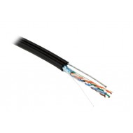 Hyperline FUTP4-C5E-S24-SW-OUT-PE-BK-500 (500м) Кабель витая пара F/UTP, кат.5e, 4 пары(24 AWG), одножильн.(solid),экран-фольга, с металл.тросом,внешний, PE,-40°C-+50°C, черный-гарантия: 15 лет компонентная