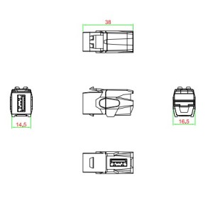 Hyperline KJ1-USB-VA2-WH Вставка формата Keystone Jack с проходным адаптером USB 2.0 (Type A), 90 градусов, ROHS, белая Hyperline KJ1-USB-VA2-WH Вставка формата Keystone Jack с проходным адаптером USB 2.0 (Type A), 90 градусов, ROHS, белая
