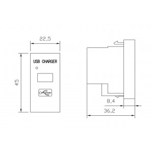 Hyperline M45/2-USBCH1-WH Модуль розетки USB для зарядки, 1 порт, 1М, 1А, 5В, 45x22.5мм, белый Hyperline M45/2-USBCH1-WH Модуль розетки USB для зарядки, 1 порт, 1М, 1А, 5В, 45x22.5мм, белый