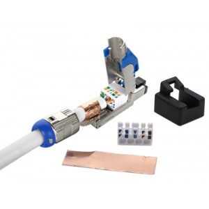 Hyperline PLUE-8P8C-S-C8-SH-BL Разъем полевой оконцовки RJ-45 (8P8C) под витую пару, для одножильного кабеля, toolless, категория 8, экранированный, накручивающийся хвостовик, синий, IDC Hyperline PLUE-8P8C-S-C8-SH-BL Разъем полевой оконцовки RJ-45 (8P8C) под витую пару, для одножильного кабеля, toolless, категория 8, экранированный, накручивающийся хвостовик, синий, IDC