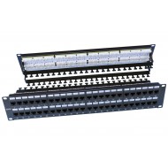Hyperline PP3-19-48-8P8C-C6-110D Патч-панель 19, 2U, 48 портов RJ-45, категория 6, Dual IDC, ROHS, цвет черный (задний кабельный организатор в комплекте)
