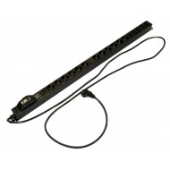 Hyperline SHE-12SH-4IEC-BF-2.5EU Блок розеток, 12 розеток Schuko, 4 розетки IEC320 C13, автоматическ.выключатель 1-полюсн., защита от перенапряжен., кабель питания 2.5м (3х1.5мм2) с вилкой Schuko 16A, 250В, 950x44.4x44.4мм (ДхШхВ), корпус алюминий, черный