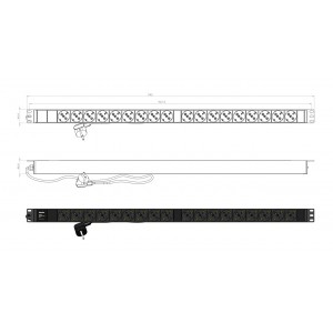 Hyperline SHE-18SH-2.5EU Блок розеток, вертикальный, 18 розеток Schuko, кабель питания 2.5м (3х1.5мм2) с вилкой Schuko 16A, 250В, 950x44.4x44.4мм (ДхШхВ), корпус алюминий, черный Hyperline SHE-18SH-2.5EU Блок розеток, вертикальный, 18 розеток Schuko, кабель питания 2.5м (3х1.5мм2) с вилкой Schuko 16A, 250В, 950x44.4x44.4мм (ДхШхВ), корпус алюминий, черный