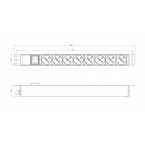 Hyperline SHE19-8SH-S-CB Блок розеток для 19 шкафов, горизонтальный, 8 розеток Schuko, выключатель с подсветкой, без кабеля питания, клеммная колодка 16A, 250В, 482.6x44.4x44.4мм (ШхГхВ), корпус алюминий, черный Hyperline SHE19-8SH-S-CB Блок розеток для 19 шкафов, горизонтальный, 8 розеток Schuko, выключатель с подсветкой, без кабеля питания, клеммная колодка 16A, 250В, 482.6x44.4x44.4мм (ШхГхВ), корпус алюминий, черный