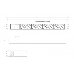 Hyperline SHE19-8SH-S-IEC Блок розеток для 19 шкафов, горизонтальный, 8 розеток Schuko, выключатель с подсветкой, без кабеля питания, входной разъем IEC320 C14 10А, 250В, 482.6x116.0x44.4мм (ШхГхВ), корпус алюминий, черный Hyperline SHE19-8SH-S-IEC Блок розеток для 19 шкафов, горизонтальный, 8 розеток Schuko, выключатель с подсветкой, без кабеля питания, входной разъем IEC320 C14 10А, 250В, 482.6x116.0x44.4мм (ШхГхВ), корпус алюминий, черный