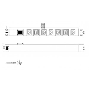 Hyperline SHT19-7IEC-S-2.5EU Блок розеток для 19 шкафов, горизонтальный, 7 розеток IEC320 C13, выключатель с подсветкой, кабель питания 2.5м (3х1.5мм2) с вилкой Schuko 16A, 250В, 482.6x44.4x44.4мм (ШхГхВ), корпус алюминий Hyperline SHT19-7IEC-S-2.5EU Блок розеток для 19 шкафов, горизонтальный, 7 розеток IEC320 C13, выключатель с подсветкой, кабель питания 2.5м (3х1.5мм2) с вилкой Schuko 16A, 250В, 482.6x44.4x44.4мм (ШхГхВ), корпус алюминий