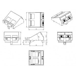 Hyperline SIP3A-2K-M45-45 Вставка угловая 45x45 (аналог Mosaic) для 2х модулей Кeystone Jack, со шторками Hyperline SIP3A-2K-M45-45 Вставка угловая 45x45 (аналог Mosaic) для 2х модулей Кeystone Jack, со шторками