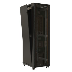 Hyperline TTB-1866-AS-RAL9004 Шкаф напольный 19-дюймовый, 18U, 988x600х600 мм (ВхШхГ), передняя стеклянная дверь со стальными перфорированными боковинами, задняя дверь сплошная, ручка с замком, крыша нового типа, цвет черный (RAL 9004) (разобранный) Hyperline TTB-1866-AS-RAL9004 Шкаф напольный 19-дюймовый, 18U, 988x600х600 мм (ВхШхГ), передняя стеклянная дверь со стальными перфорированными боковинами, задняя дверь сплошная, ручка с замком, крыша нового типа, цвет черный (RAL 9004) (разобранный)