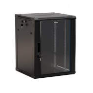 Hyperline TWB-0945-GP-RAL9004 Шкаф настенный 19-дюймовый (19), 9U, 500x600х450мм, стеклянная дверь с перфорацией по бокам, ручка с замком, цвет черный (RAL 9004) (разобранный)