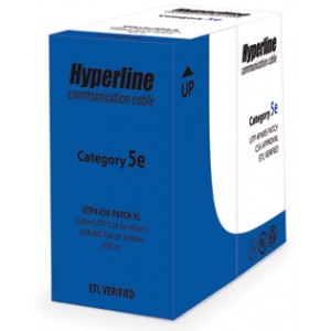 Hyperline UUTP4-C5E-P24-IN-LSZH-YL-305 (305 м) Кабель витая пара, неэкранированная U/UTP, категория 5e, 4 пары (24 AWG), многожильный (patсh), LSZH, нг(А)-HF, -20°C – +75°C, желтый Hyperline UUTP4-C5E-P24-IN-LSZH-YL-305 (305 м) Кабель витая пара, неэкранированная U/UTP, категория 5e, 4 пары (24 AWG), многожильный (patсh), LSZH, нг(А)-HF, -20°C – +75°C, желтый