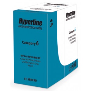 Hyperline UUTP4-C6-P24-NCR-IN-PVC-GY-305 (305 м) Кабель витая пара, неэкранированная U/UTP, категория 6, 4 пары (24 AWG), многожильный (patсh), без разделителя, PVC, -20°С – +75°С, серый Hyperline UUTP4-C6-P24-NCR-IN-PVC-GY-305 (305 м) Кабель витая пара, неэкранированная U/UTP, категория 6, 4 пары (24 AWG), многожильный (patсh), без разделителя, PVC, -20°С – +75°С, серый